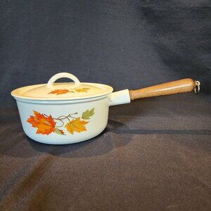 Descoware Autumn Leaves Vintage Belgium Enamelware Cast Iron Sauce Pot